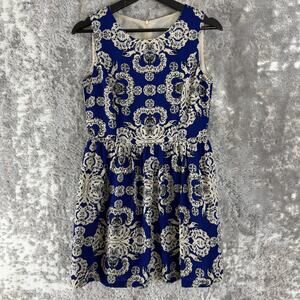 Monica J Size 2 Abstract Party Mini Fit Flared Dress Sleeveless Zip Lined